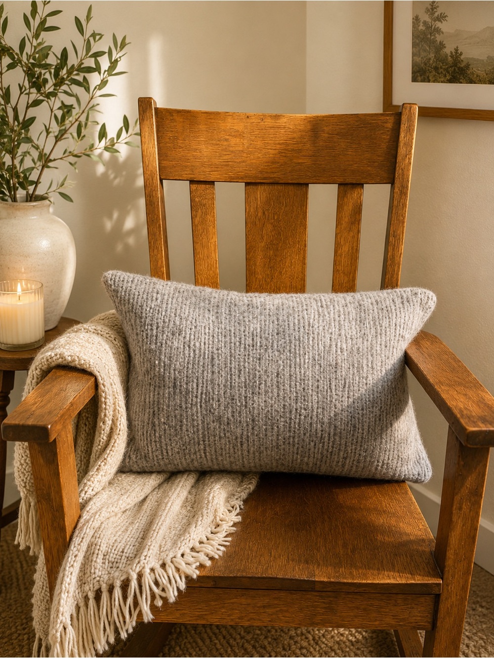 Cozy Gray Knit Lumbar Pillow